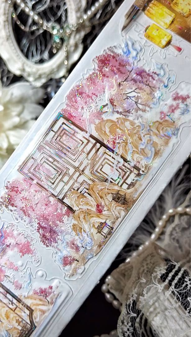 【9380】海外　5m巻　貝殻光カッティングマスキングテープ　ピンク　古風系