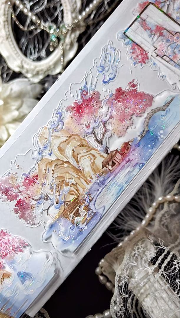 【9380】海外　5m巻　貝殻光カッティングマスキングテープ　ピンク　古風系