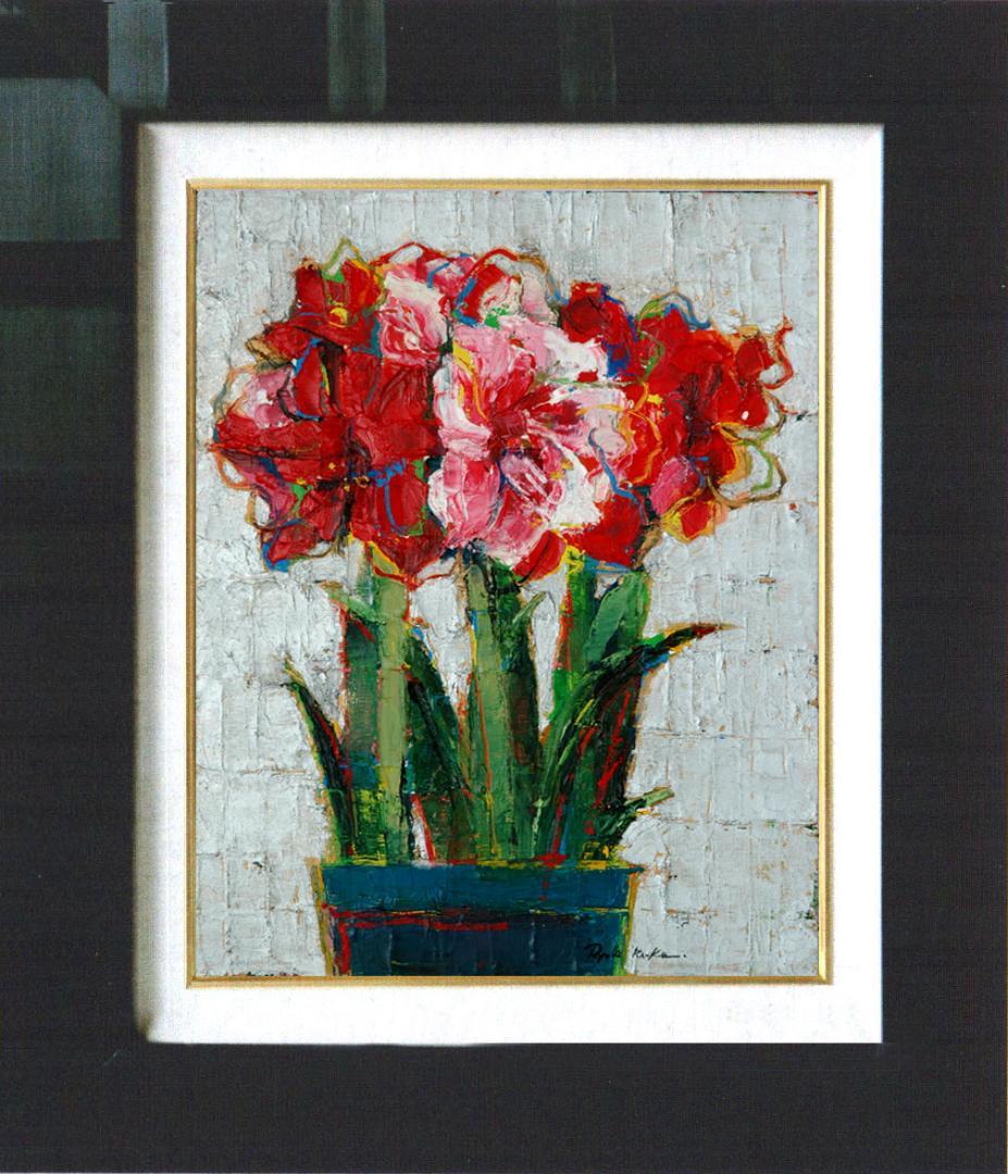 油絵 菅家令子 絵 絵画 インテリア 額付(黒) uF6-111002 花