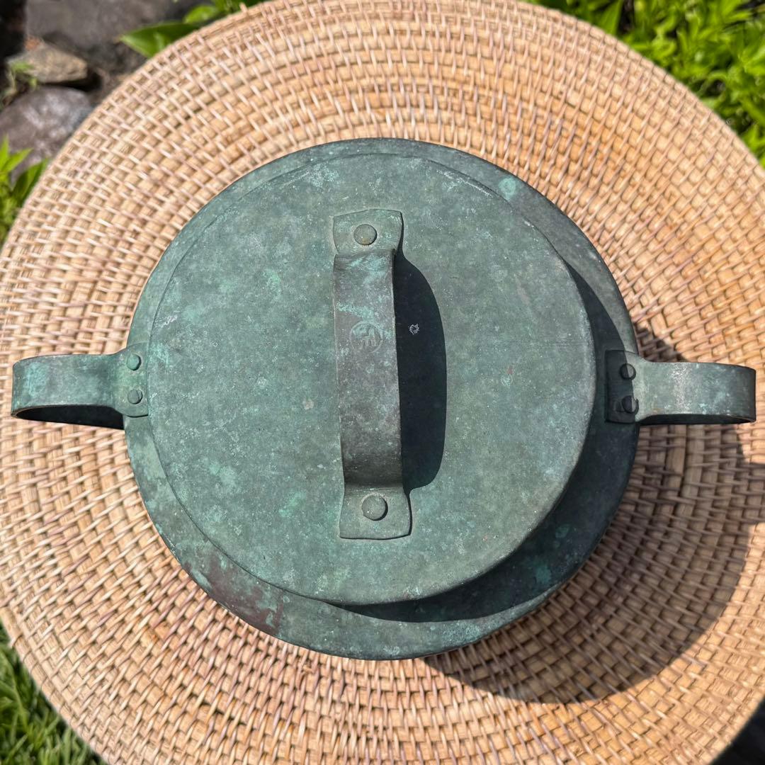 アンティークの素敵な鉄瓶 銅製　緑青付き 民藝　伝統工芸　蚤の市　手仕事