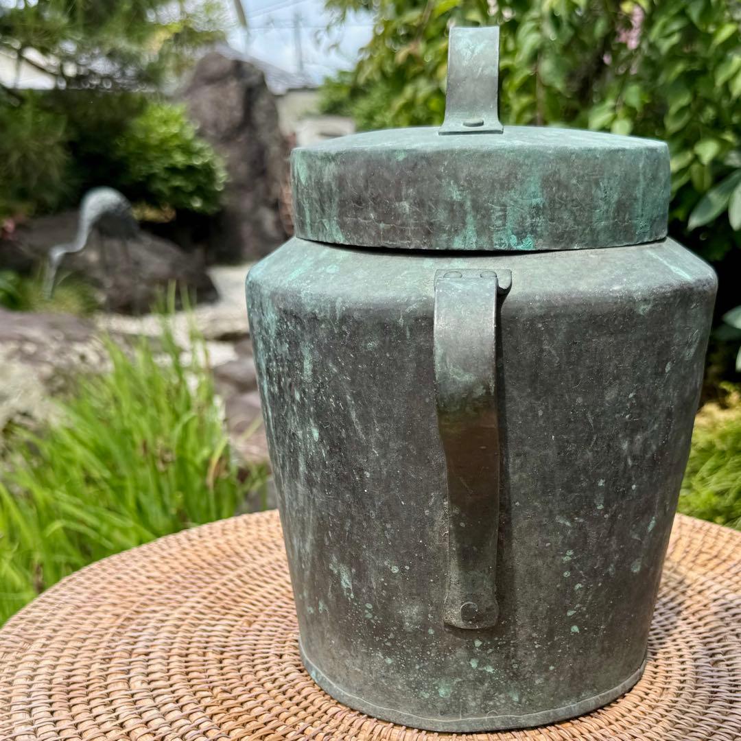 アンティークの素敵な鉄瓶 銅製　緑青付き 民藝　伝統工芸　蚤の市　手仕事