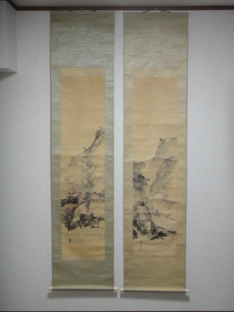 深田直城　掛け軸　雙幅