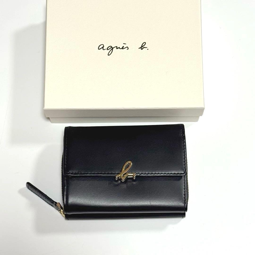 agnes b. アニエスベー 財布 折財布 三つ折り ブラック レザー