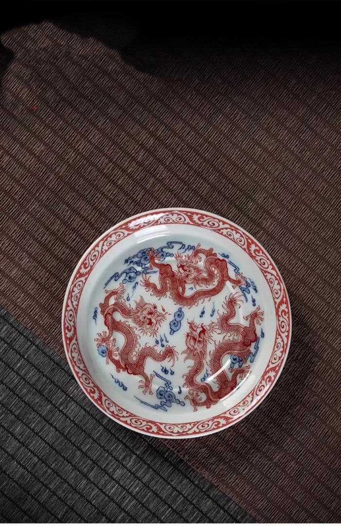 中国茶器 景徳鎮 九龍馬蹄三才蓋碗 茶杯 新品未使用