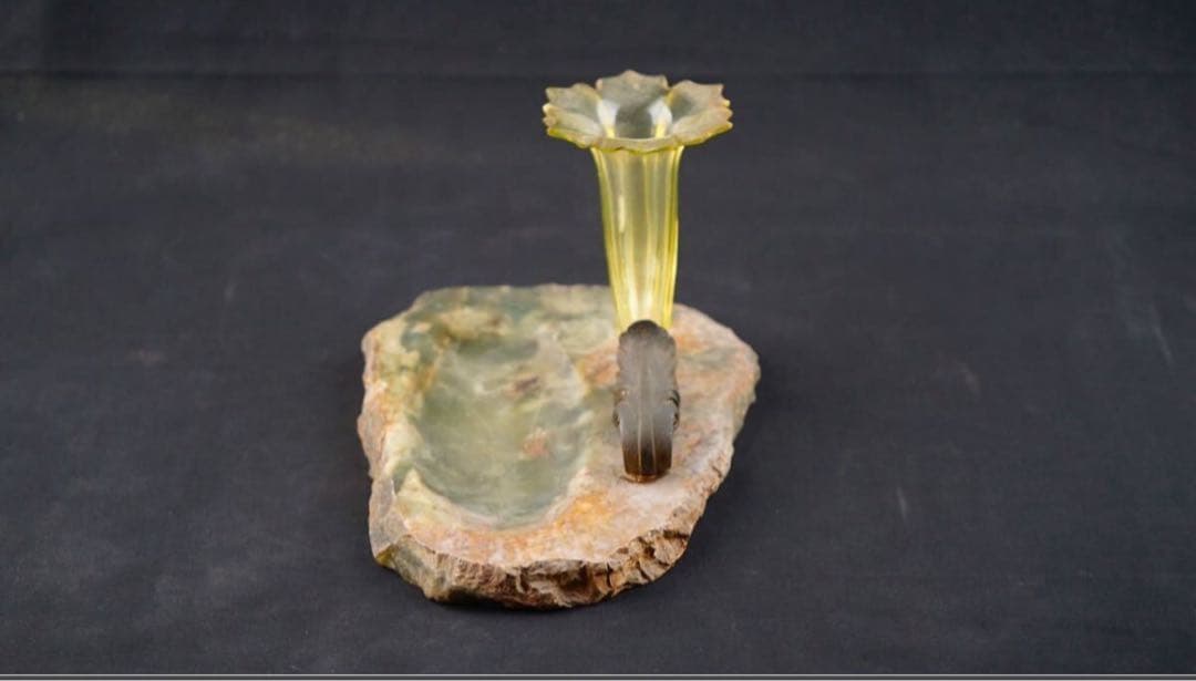 西洋 豊穣の角 コルヌコピア フリル ウランガラス 金彩 小物入れ 時代物