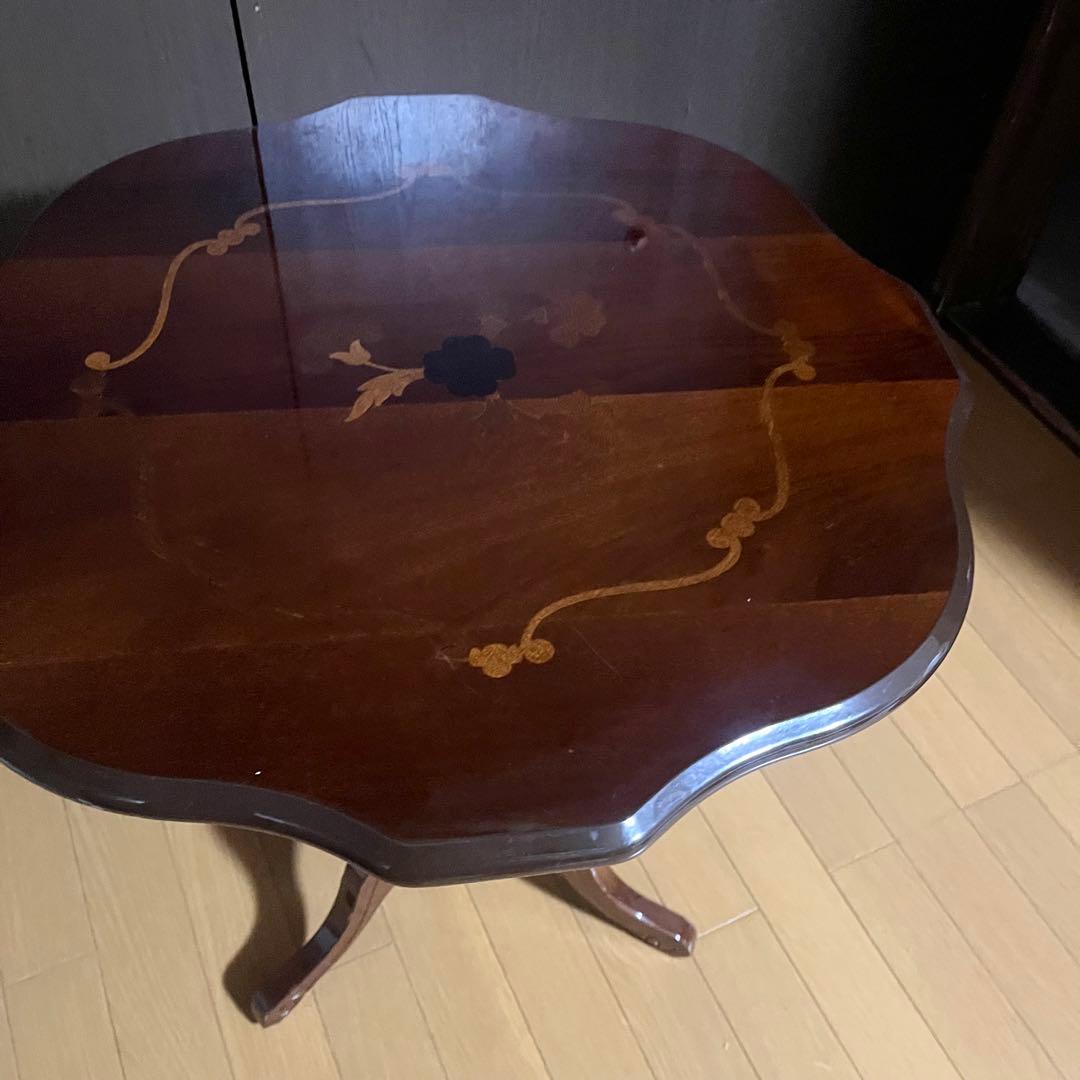 コーヒーテーブル 象嵌入り 艶あり輸入家具 アンティーク家具 イタリア ロココ調