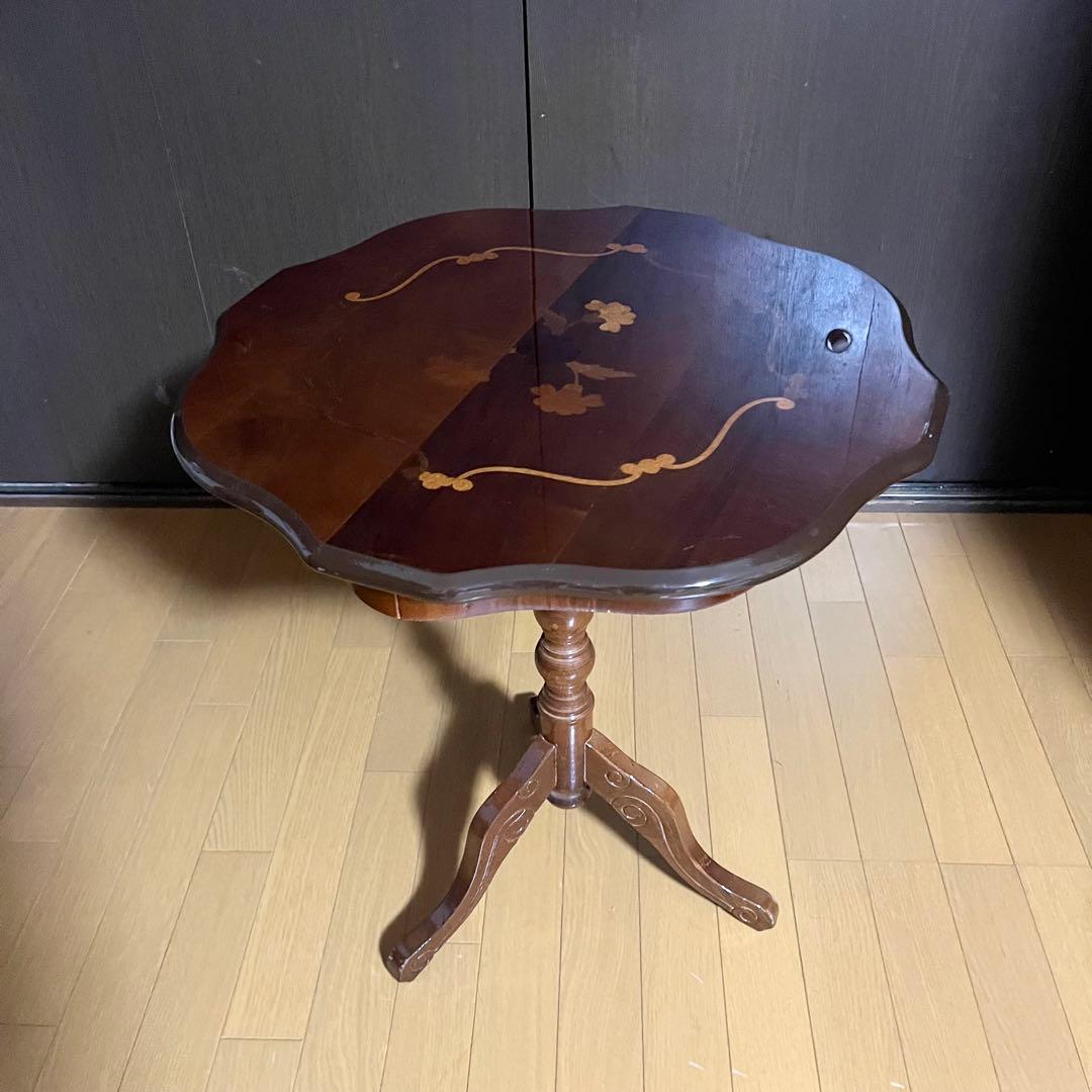 コーヒーテーブル 象嵌入り 艶あり輸入家具 アンティーク家具 イタリア ロココ調