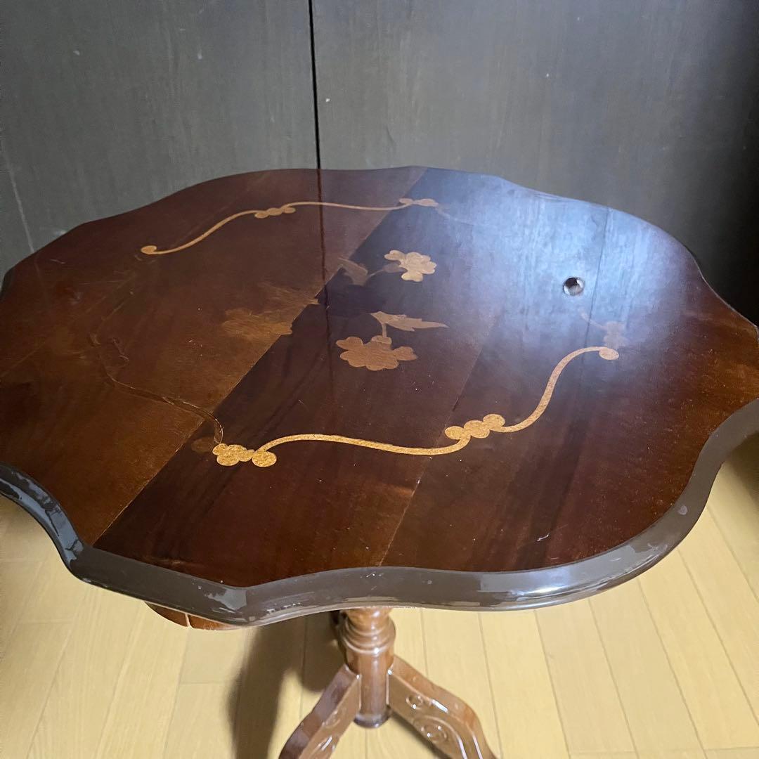 コーヒーテーブル 象嵌入り 艶あり輸入家具 アンティーク家具 イタリア ロココ調