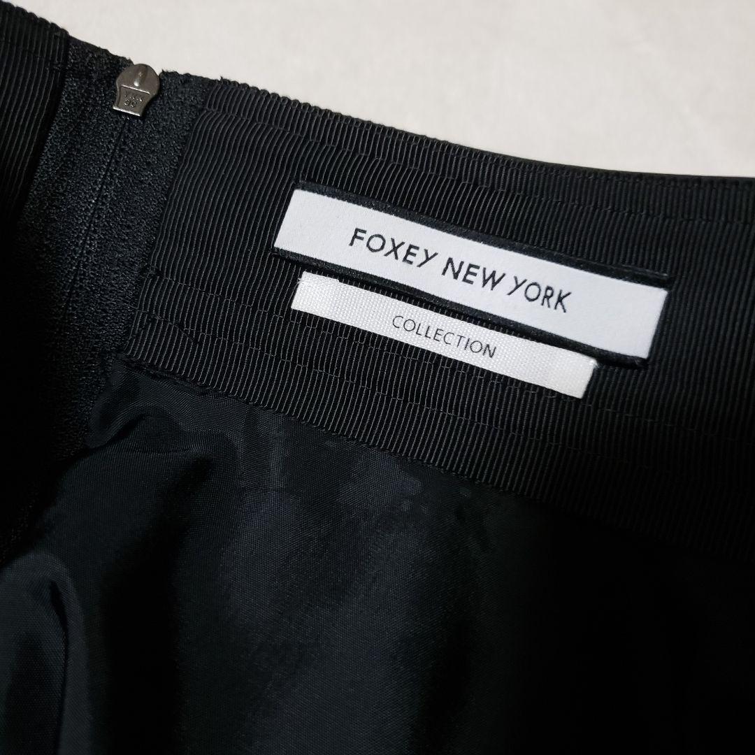 FOXEY NEW YORK ブラック フレアスカート　レザースカート　Aライン