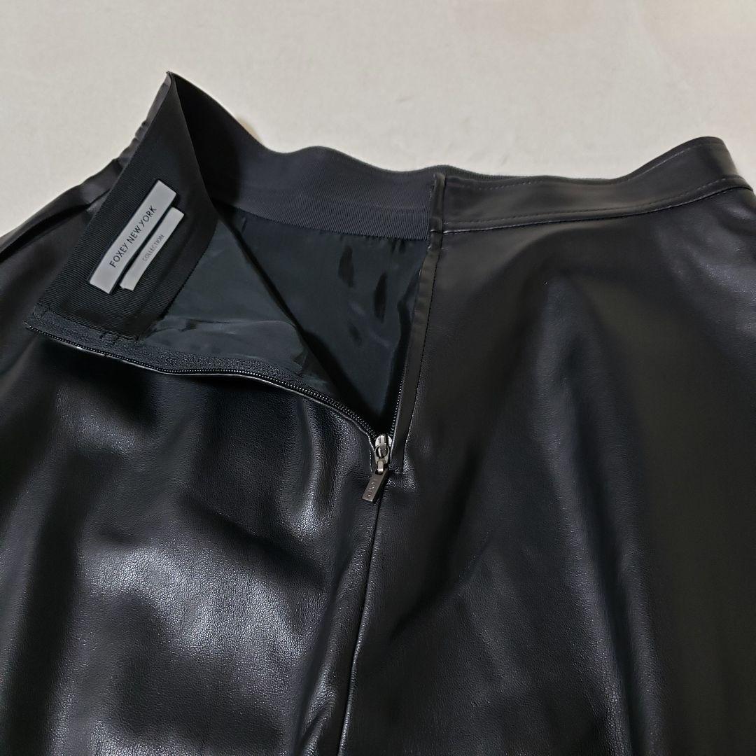 FOXEY NEW YORK ブラック フレアスカート　レザースカート　Aライン