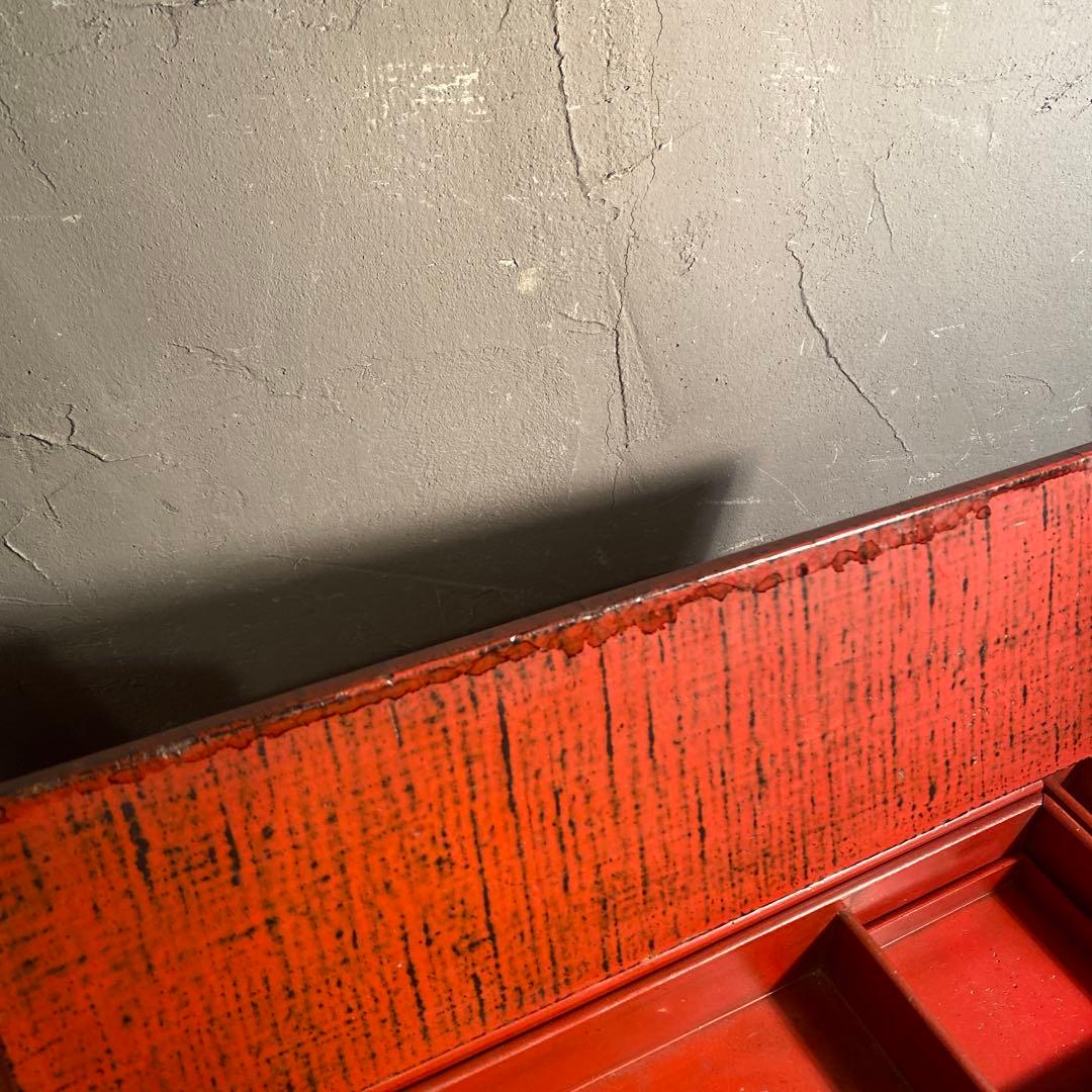 昭和レトロ 漆塗り針箱 小引き出し 裁縫箱 五杯 絣 漆芸 骨董品 古道具