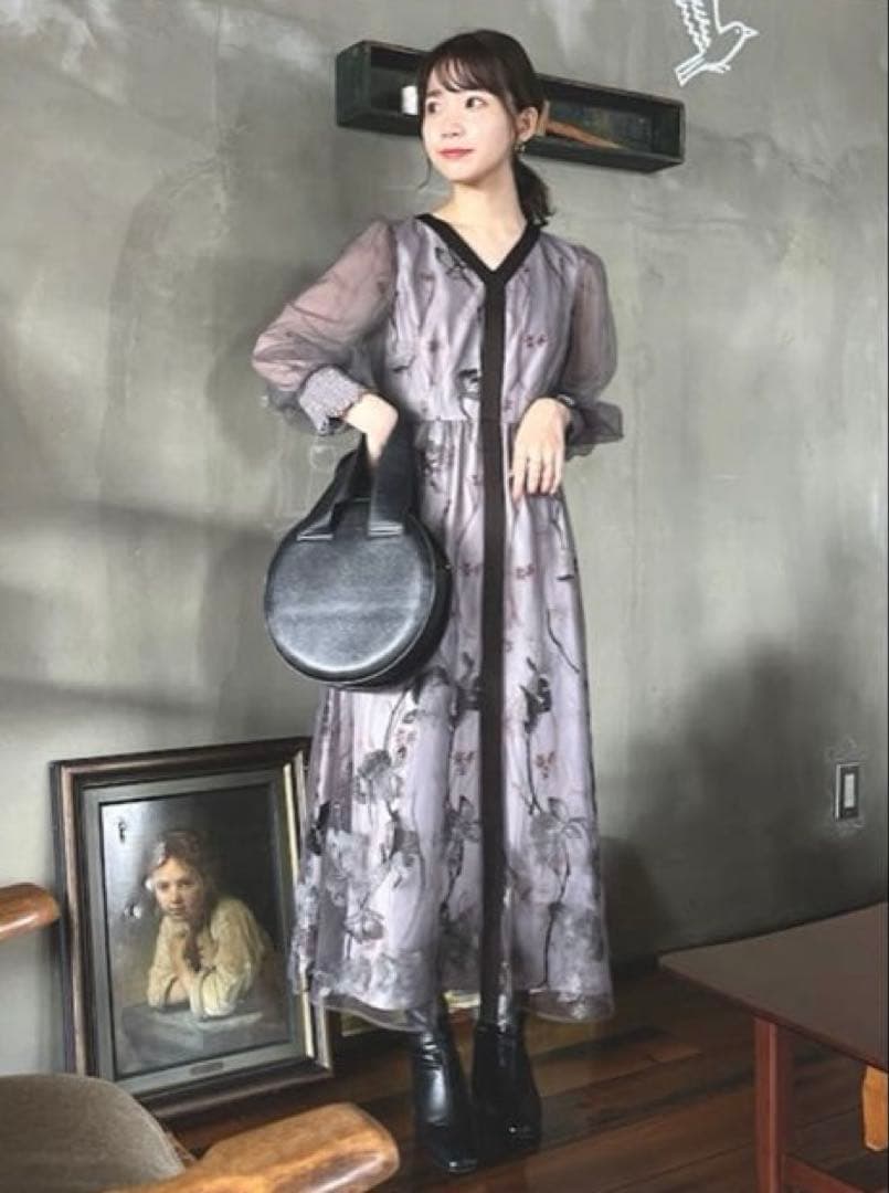 Callarusカラルス Vネック刺繍レースワンピースドレス 結婚式オケージョン