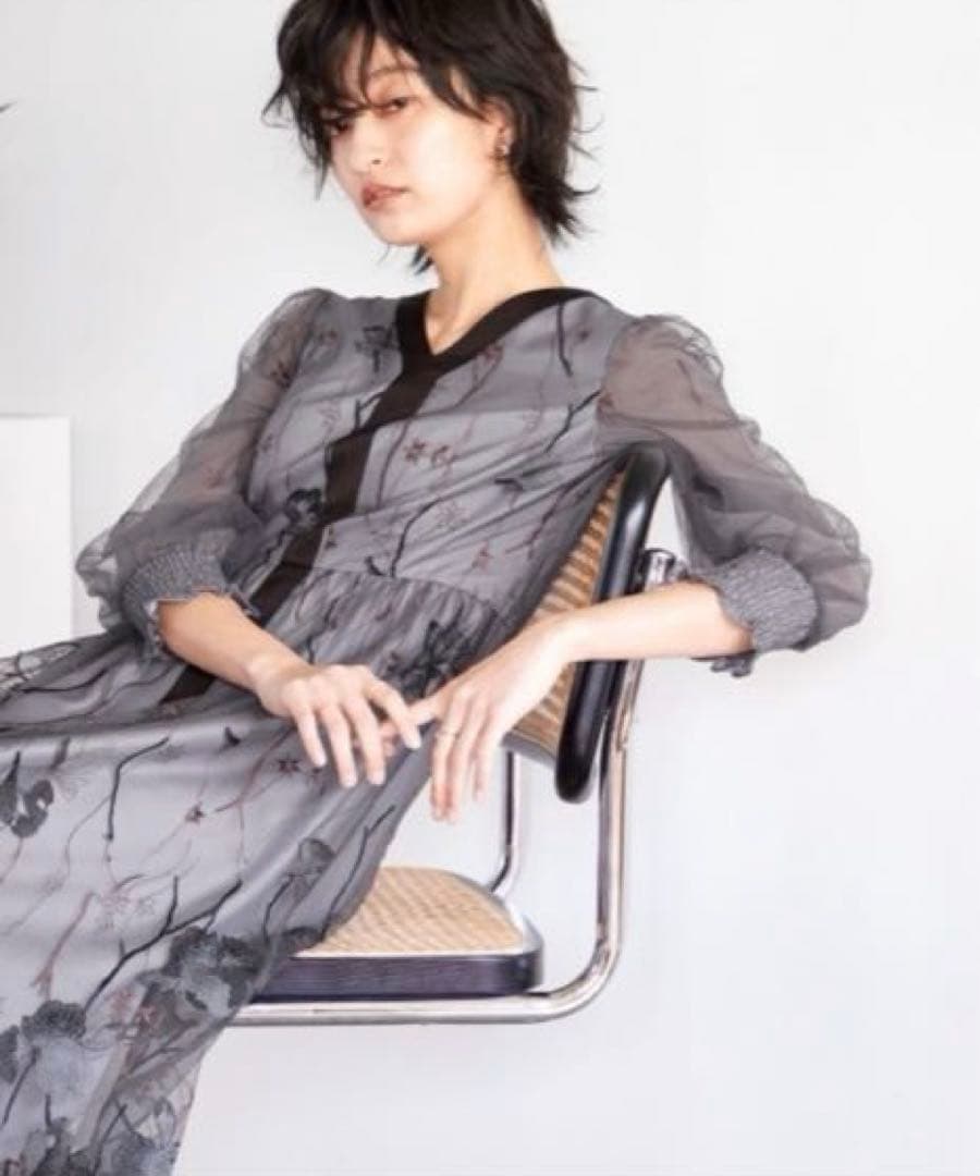 Callarusカラルス Vネック刺繍レースワンピースドレス 結婚式オケージョン