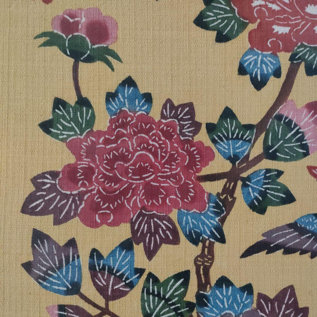 琉球伝統工芸 沖縄紅型　『大判花鳥図』、ウコン布染織