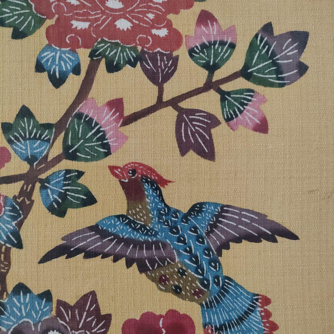 琉球伝統工芸 沖縄紅型　『大判花鳥図』、ウコン布染織