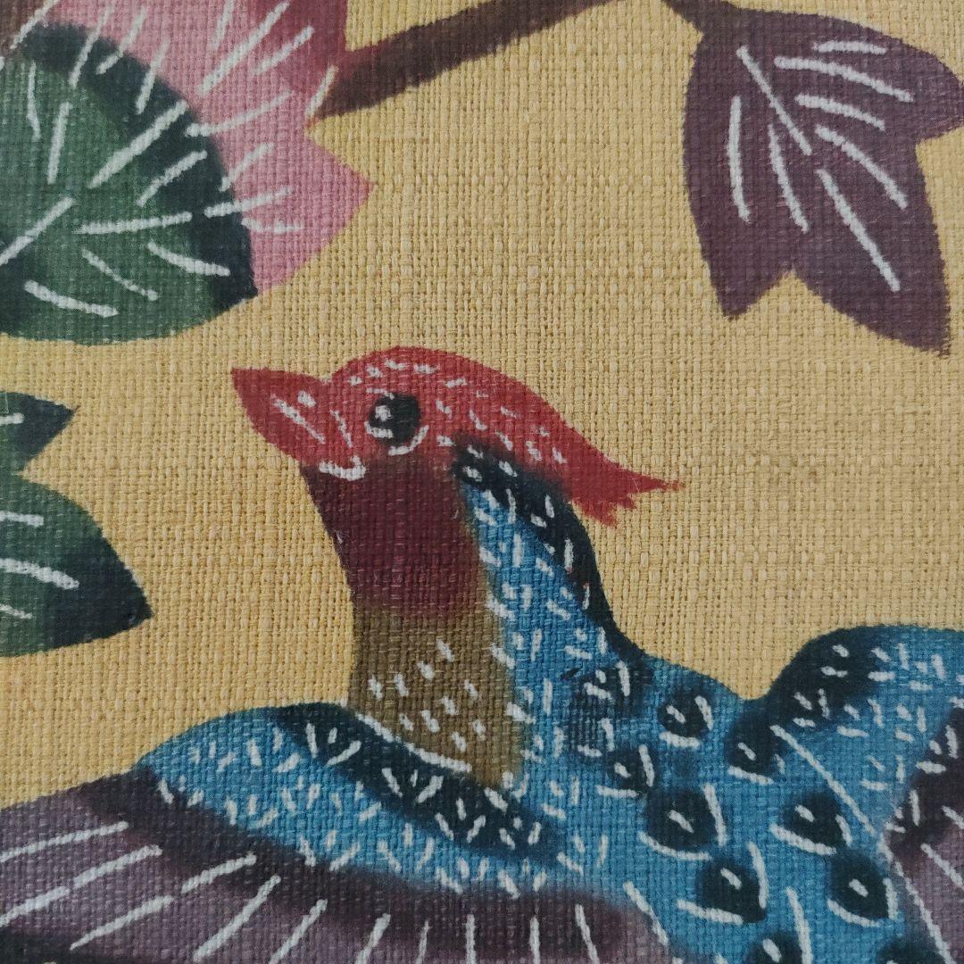 琉球伝統工芸 沖縄紅型　『大判花鳥図』、ウコン布染織