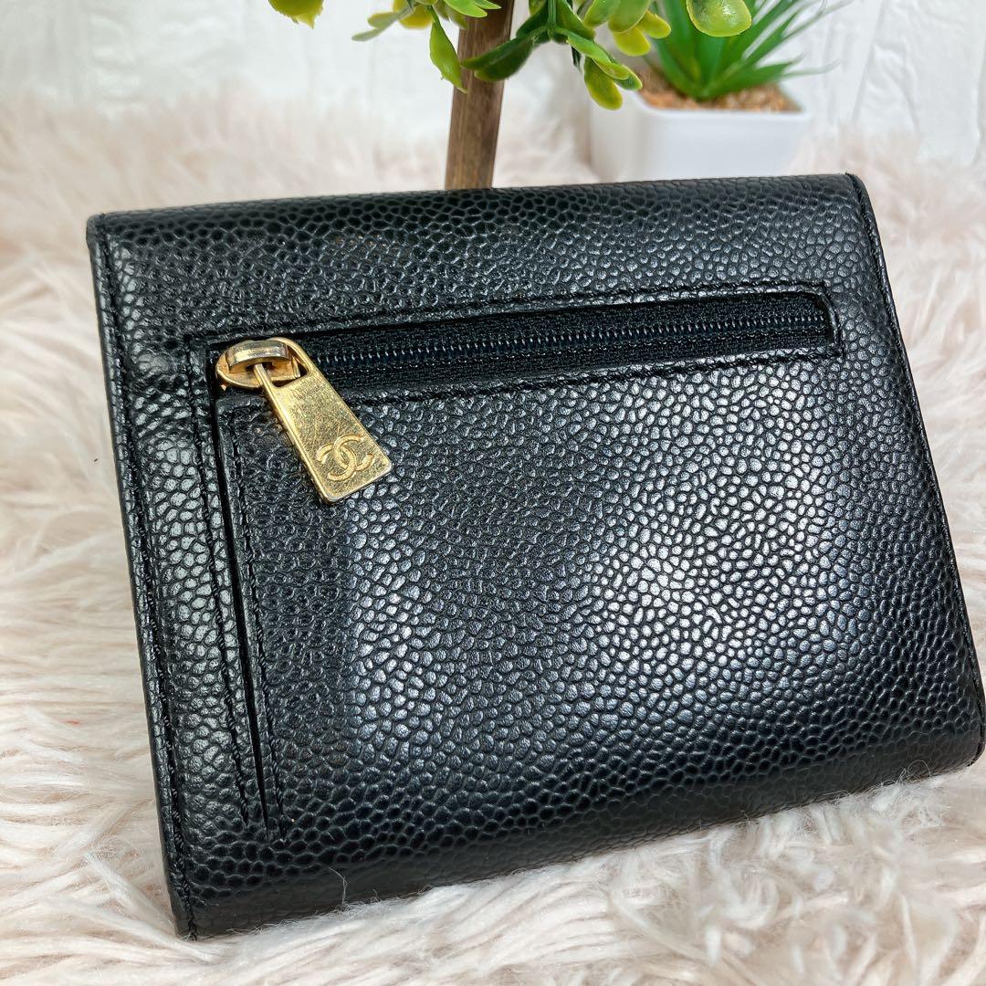 ！美品！ CHANEL キャビアスキン ココ マトラッセ 3つ折り 財布