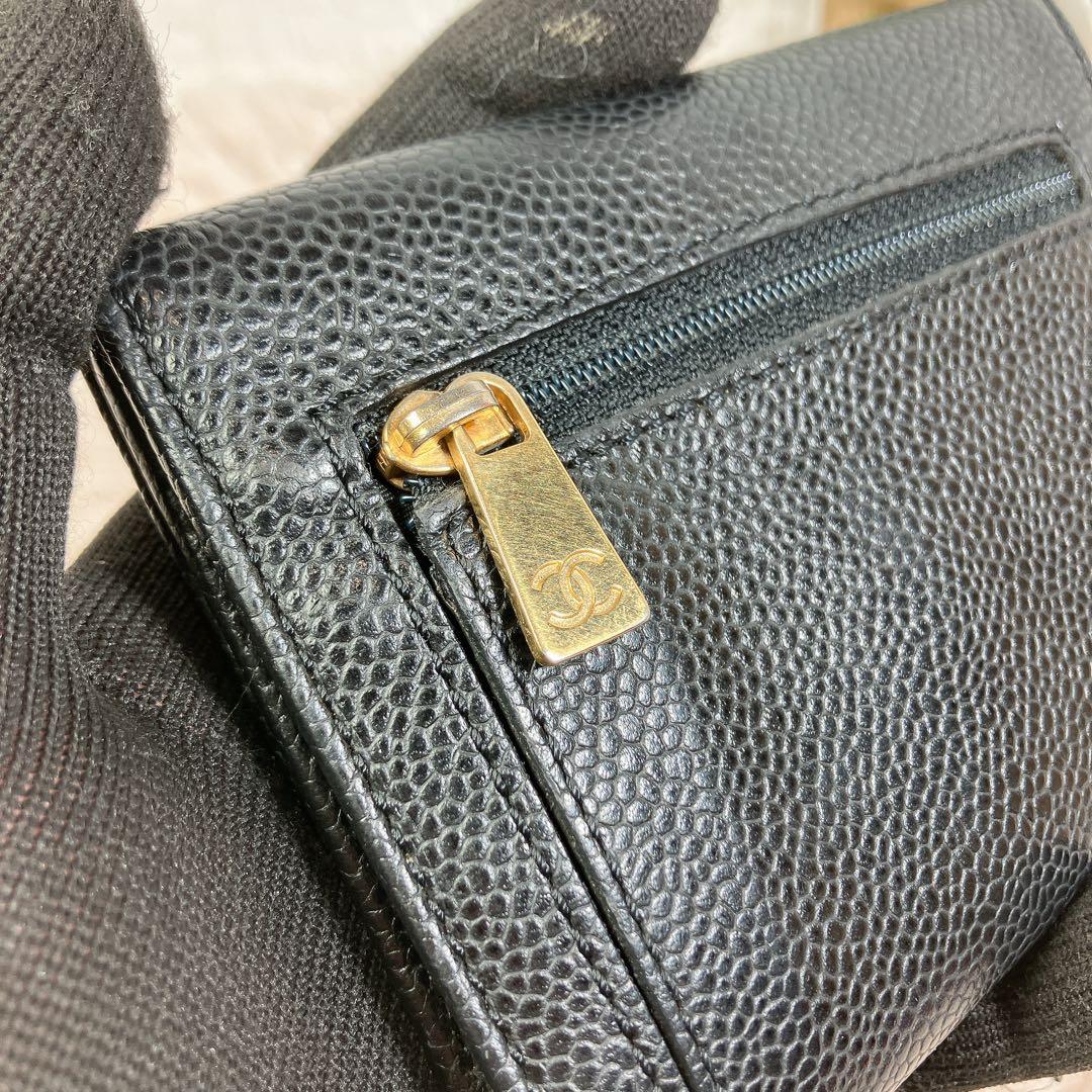 ！美品！ CHANEL キャビアスキン ココ マトラッセ 3つ折り 財布
