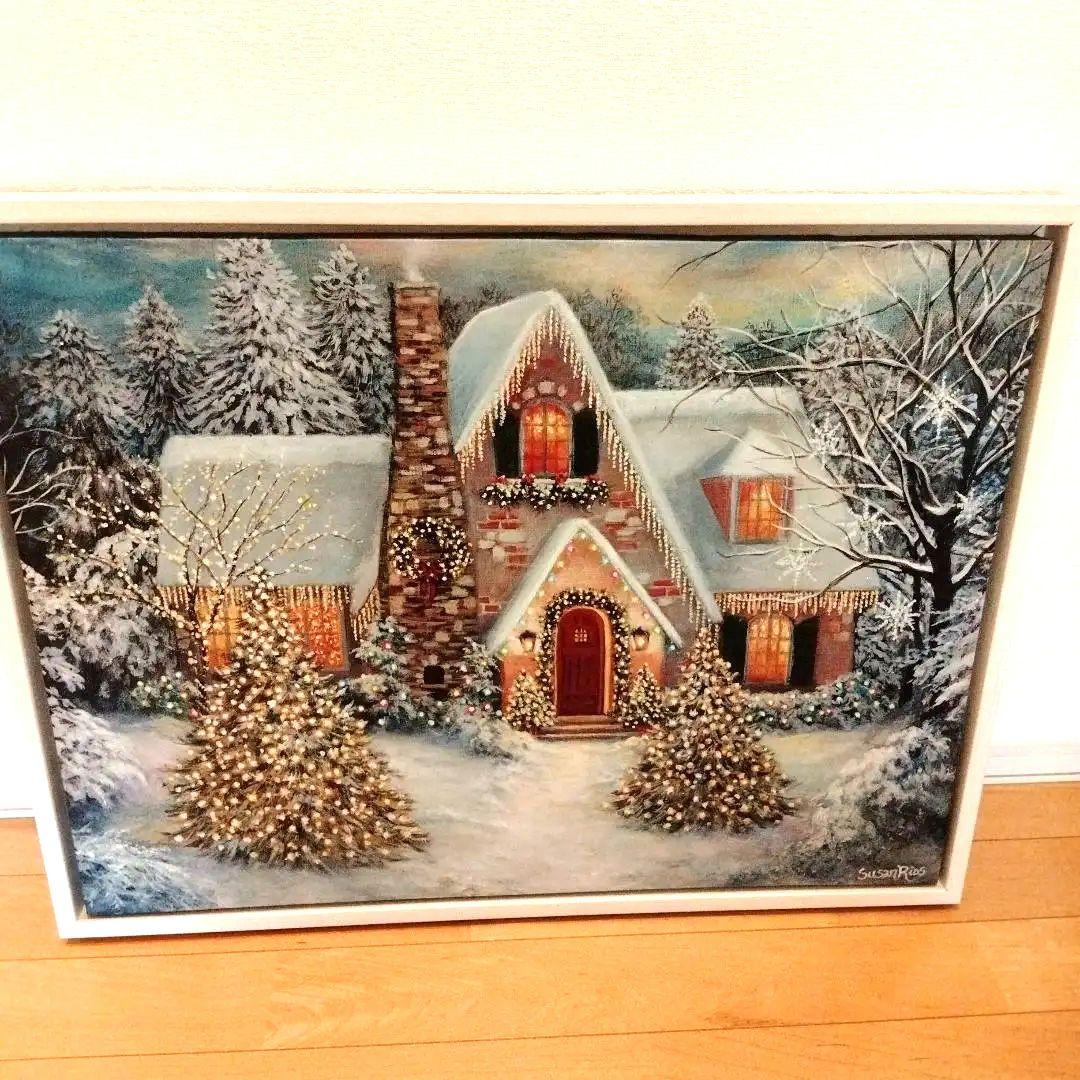 【アメリカで購入LEDライト付き】クリスマスの家の風景画サイズ65cm✕50cm