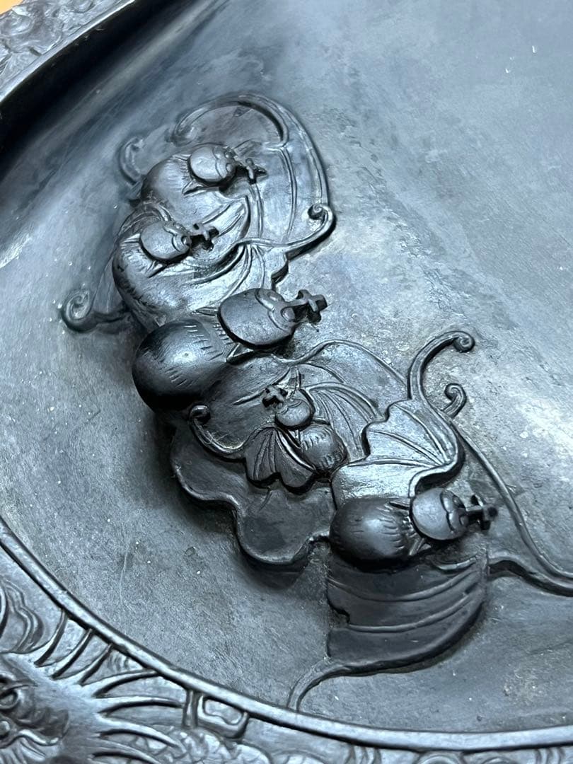 中国古美術　歙州　蝙蝠龍紋硯　硯　書　端渓硯 / 西X-44