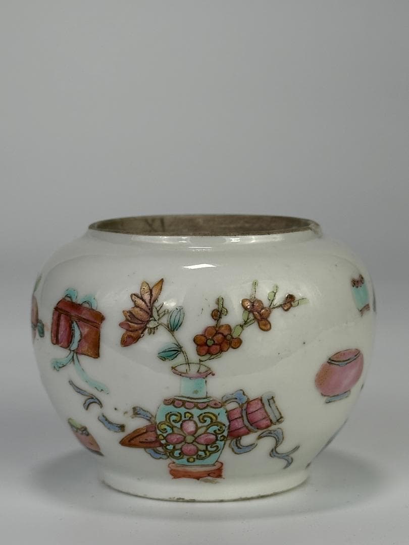 中国清代　粉彩雑宝文　水洗　水盂　文房具　唐物　時代　古玩