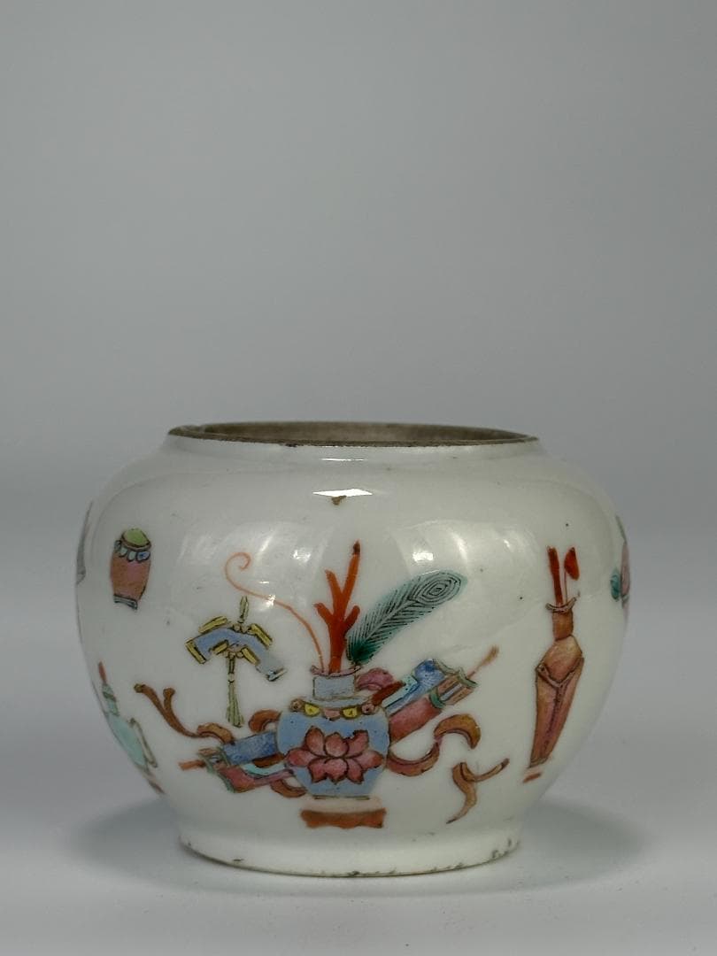 中国清代　粉彩雑宝文　水洗　水盂　文房具　唐物　時代　古玩