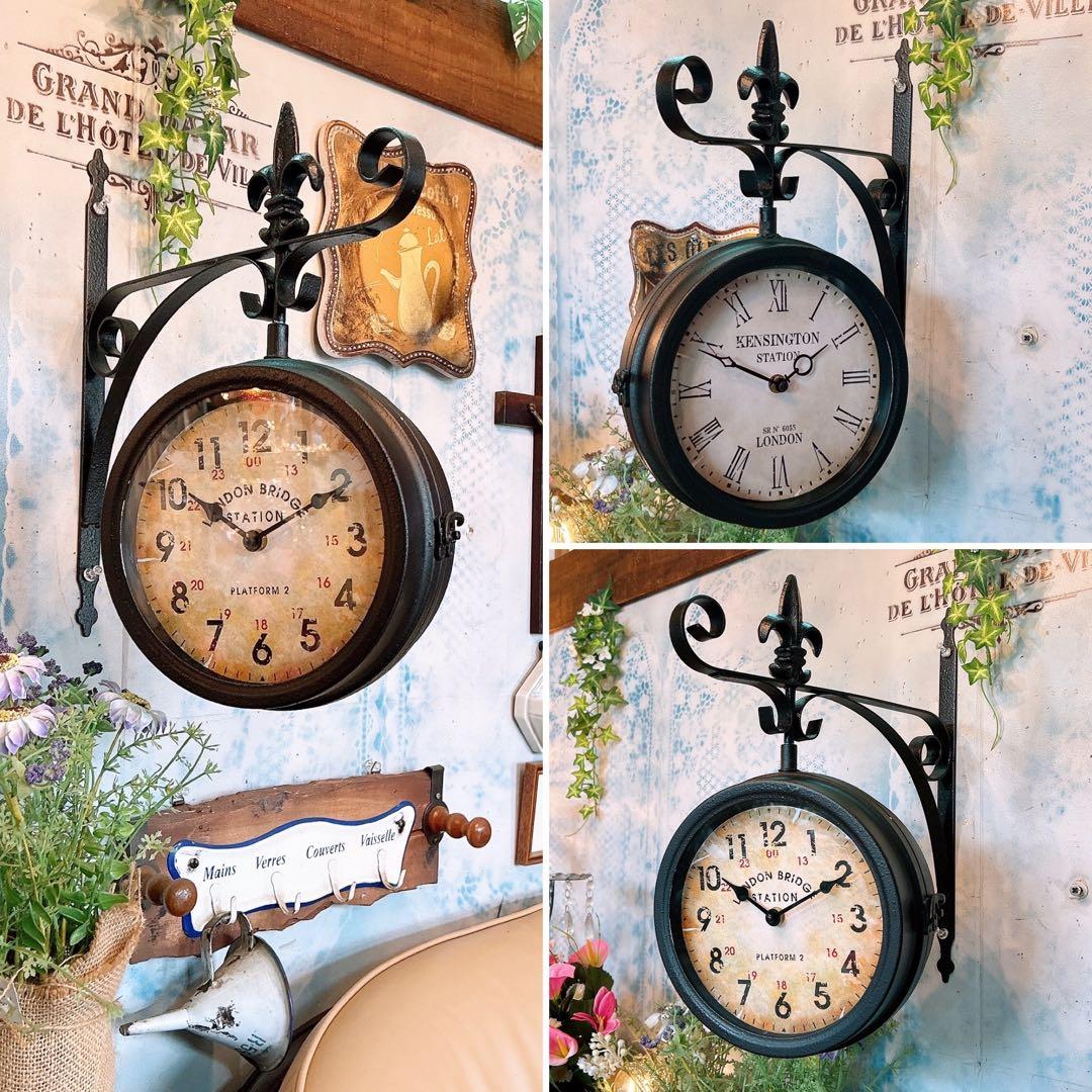 おしゃれな壁掛け時計 №.3 両面時計ウォールクロック アンティーク時計