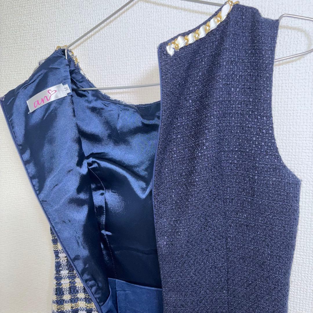 an アン ハーフ切替ツイード柄 タイトミニドレス