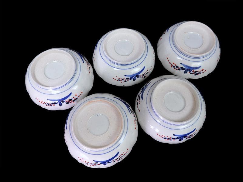 古伊万里　色絵　窓絵獅子　秋草に兎の図　膾皿　５客　D049AS-DBj