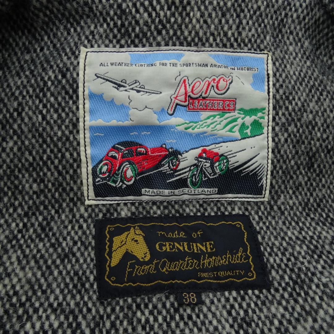 茶芯良好エアロレザー ホースハイド レザージャケット ハーフベルト 38直立馬革