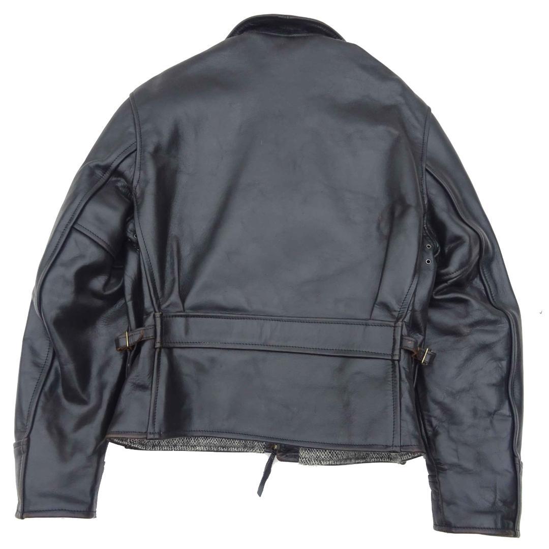 茶芯良好エアロレザー ホースハイド レザージャケット ハーフベルト 38直立馬革