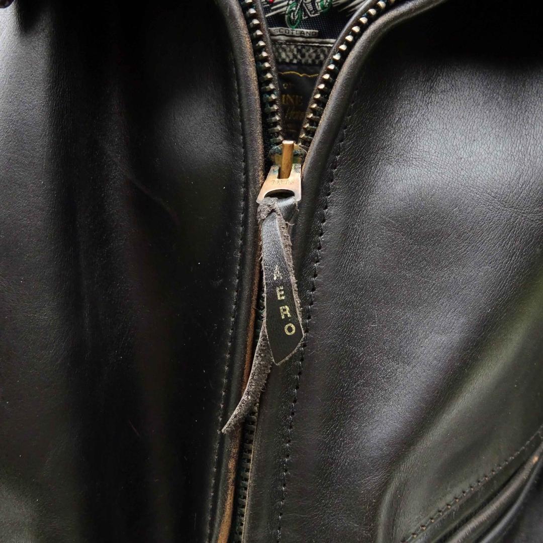 茶芯良好エアロレザー ホースハイド レザージャケット ハーフベルト 38直立馬革