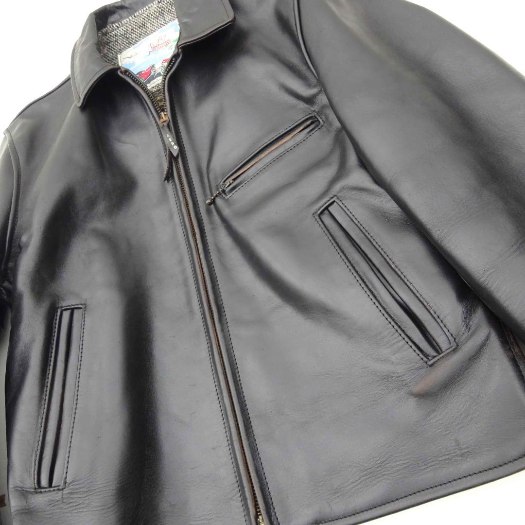 茶芯良好エアロレザー ホースハイド レザージャケット ハーフベルト 38直立馬革