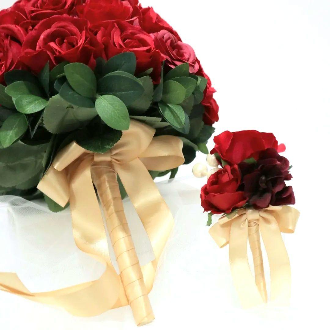 人気❁赤バラブーケ・ブートニア2点セット❁結婚式　前撮り