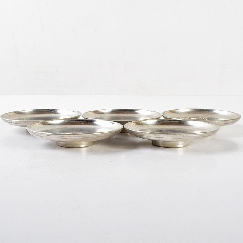 煎茶道具　古錫　錫仙製　彫金四君子刻絵変　茶托　五客　約341g　V　R5497