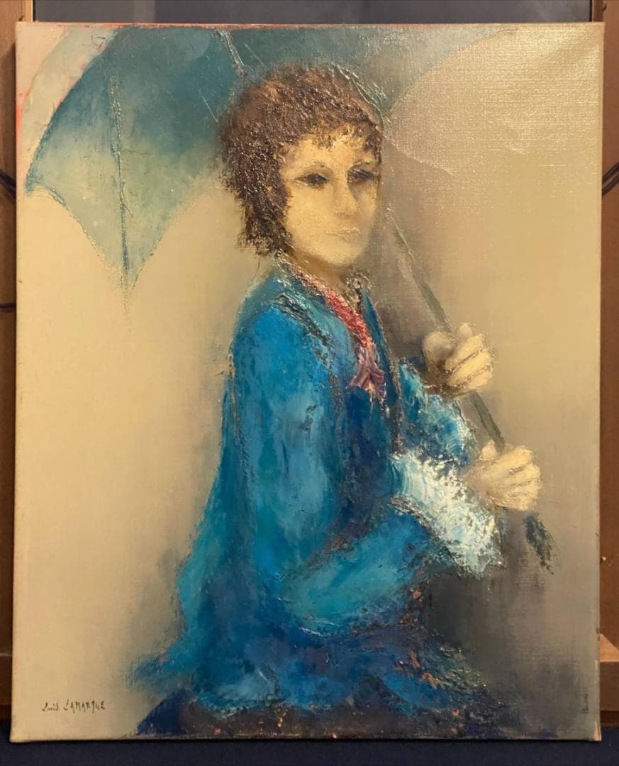「真作」ルイス・ラマルク 【日傘の少女】 女性像 人物画　油彩画　額装　F12号