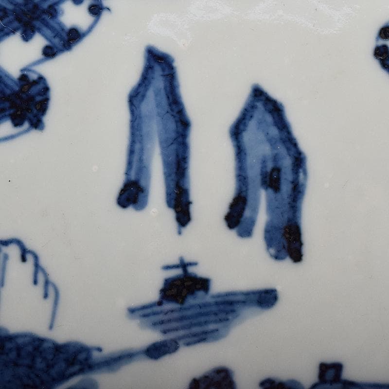 古伊万里　初期伊万里　大明成化年製款　染付　山水文　飾皿　時代箱　M　R7968