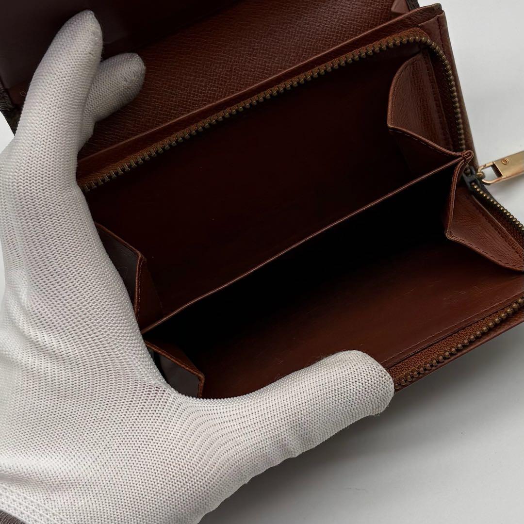 【極美品】LOUIS VUITTON レザー 二つ折り財布 モノグラム 焦茶
