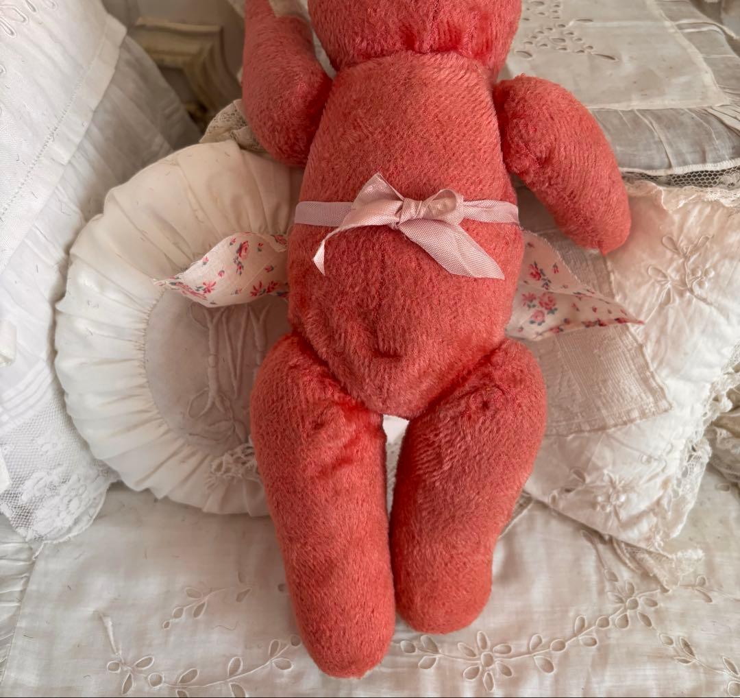 ピンク　フランス　ヴィンテージベア　アンティークベア　スカート無し