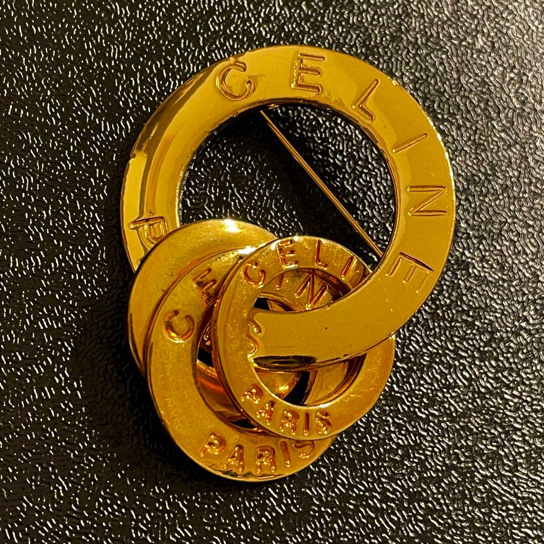 超希少　CELINE ブローチ　サークル　3連　ゴールド
