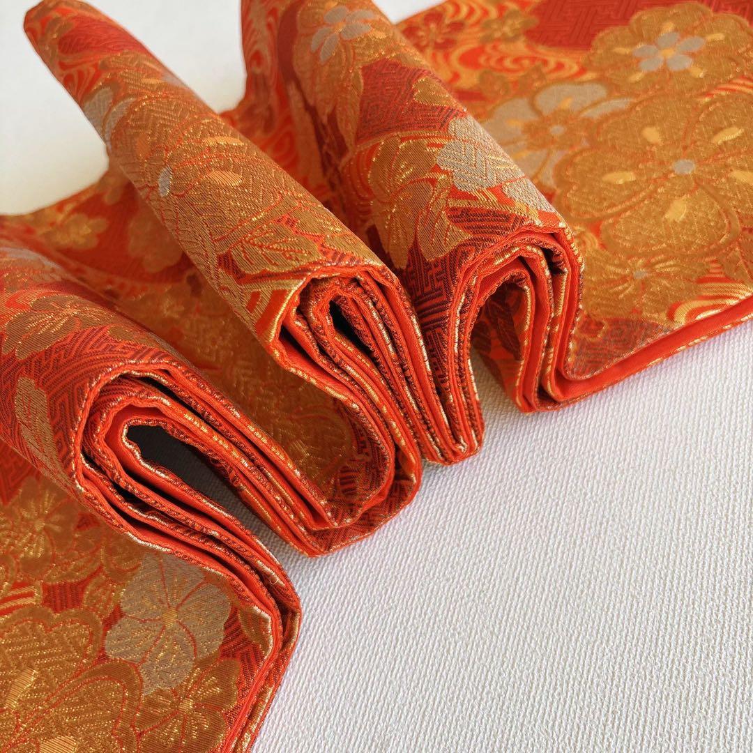 フルセット　七五三７歳女の子ピンク地　桜扇蝶　オレンジ袋帯　絹長襦袢7123