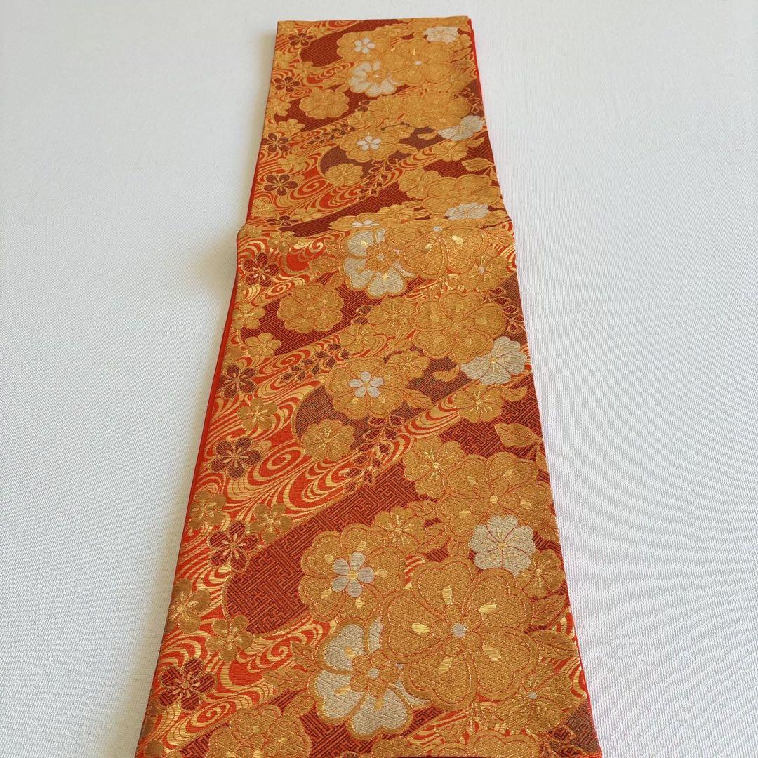 フルセット　七五三７歳女の子ピンク地　桜扇蝶　オレンジ袋帯　絹長襦袢7123