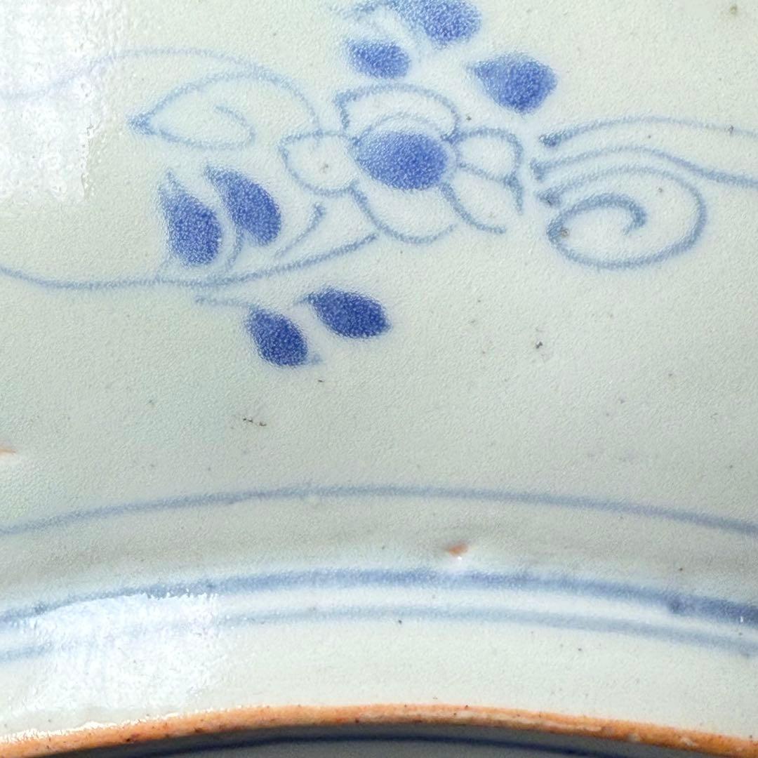 江戸中期　染付扇子文七寸皿　青海波　裏唐草文　コレクター放出品　状態◎ 寛政元禄