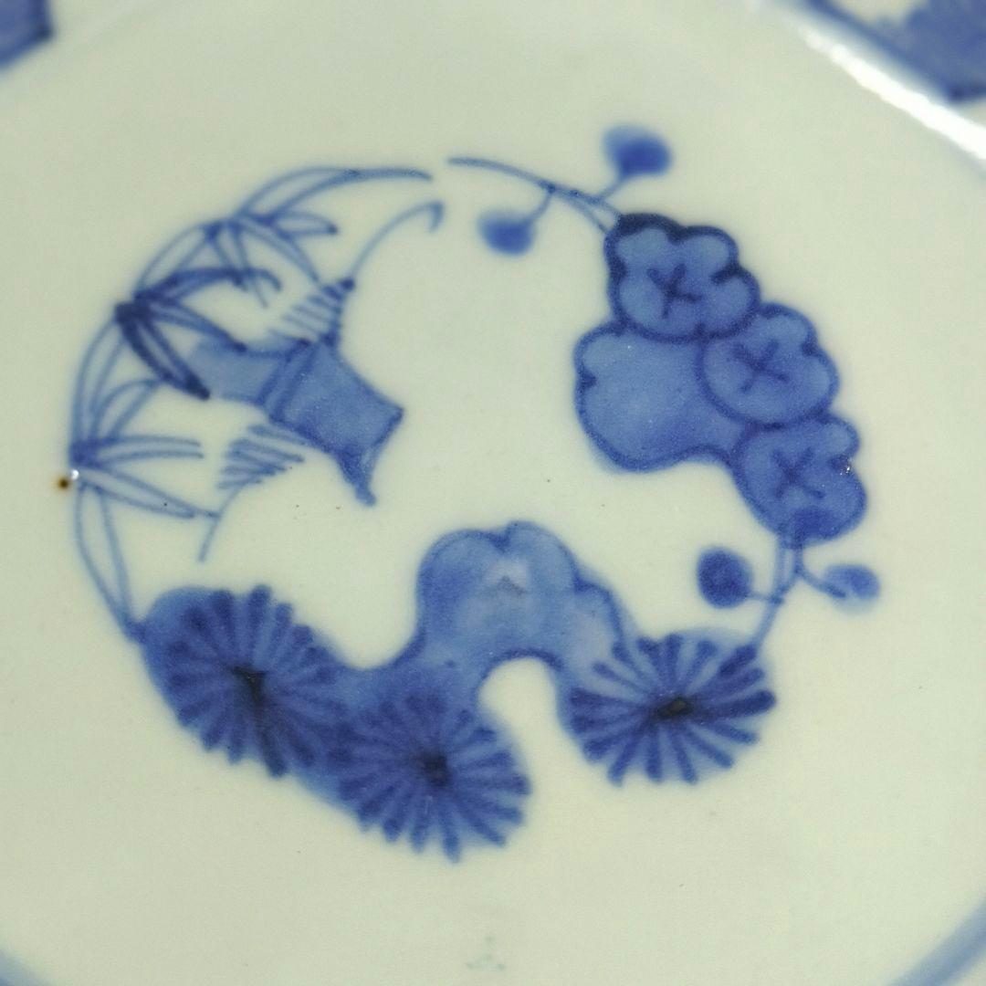 古伊万里 染付け膾皿 なます皿 松竹梅 手描き 在銘 旧家蔵出美品 未使用骨董