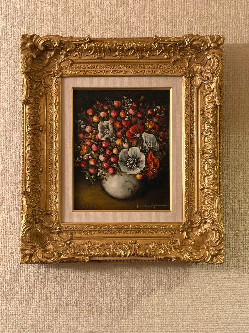 依田邦子 「花」油彩3号 真作 額装