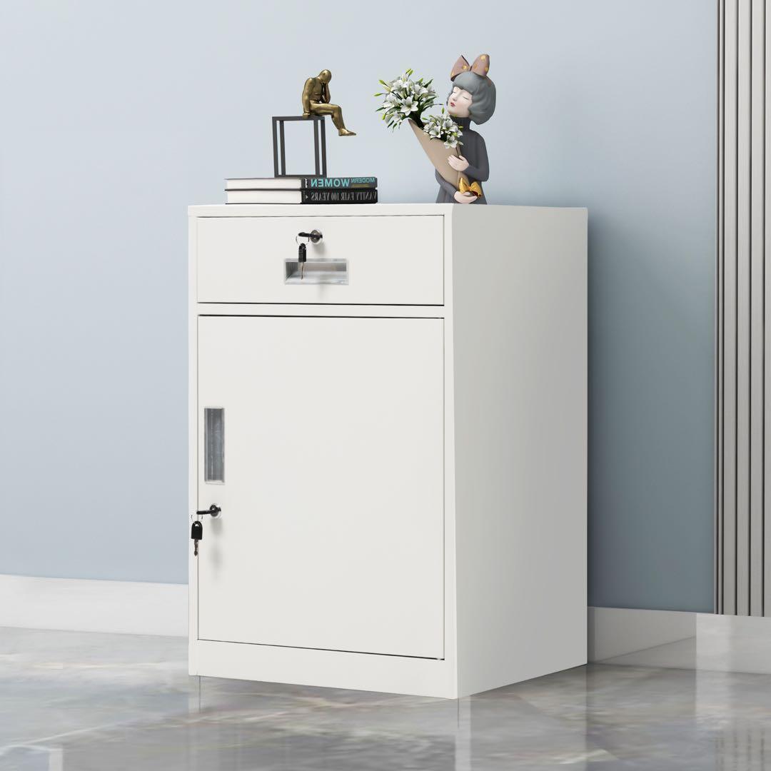 【新品】スチールデスクワゴン 完成品 鍵/引出し付き 可動棚