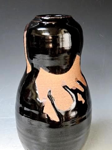 芸術院会員　六代清水六兵衛 黒釉花瓶　M56