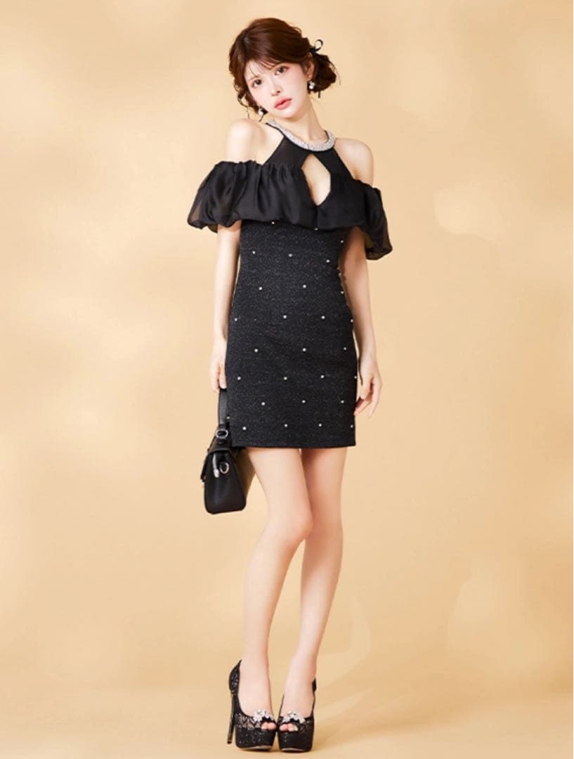 最終値下げしました！ JEWELSオフショルダー ブラック タイトドレス