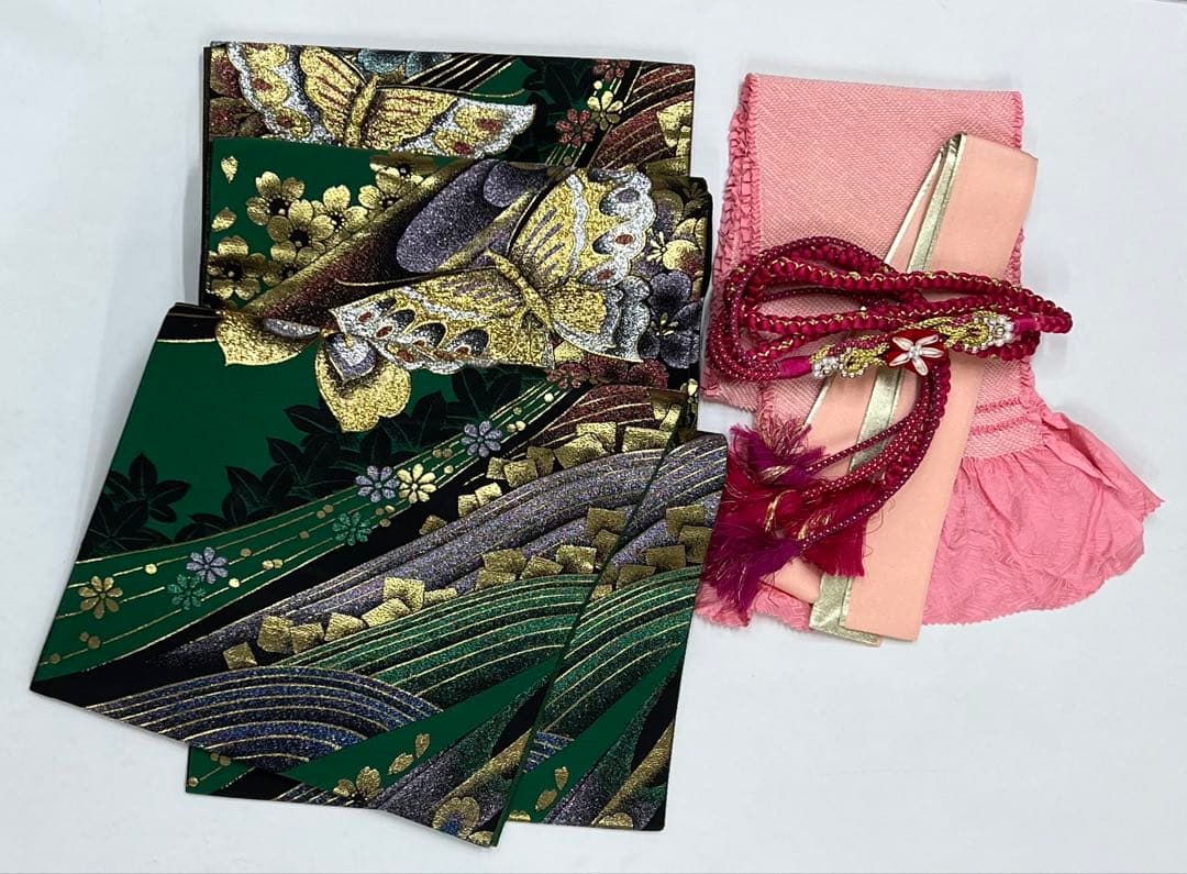 振り袖　フルセット　金彩加工　長襦袢付　刺繍入り　金通し　赤　花　664