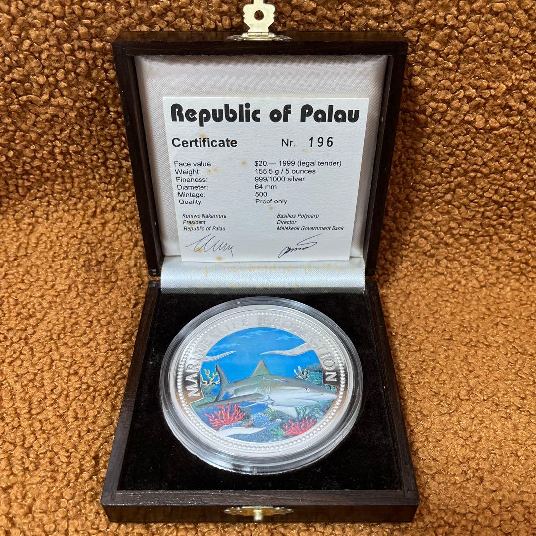 パラオ 1999年 サメ記念硬貨 20$ 【 純銀 】 ５オンス